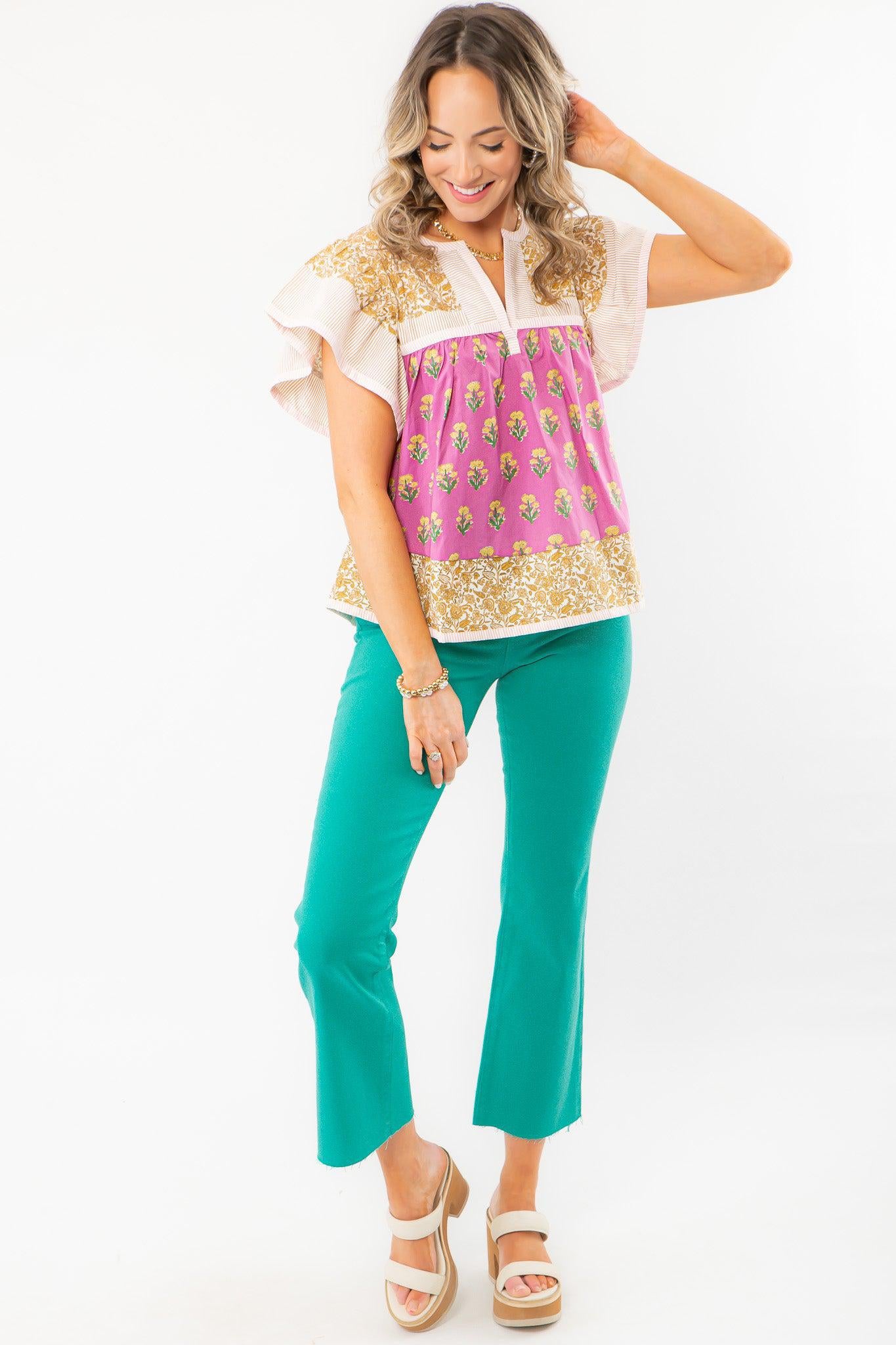 KUT Turquoise Kelsey High Rise Ankle Flare Jeans-Denim-Kut from the Kloth-L. Mae Boutique &amp; Wild Mabel Clothing