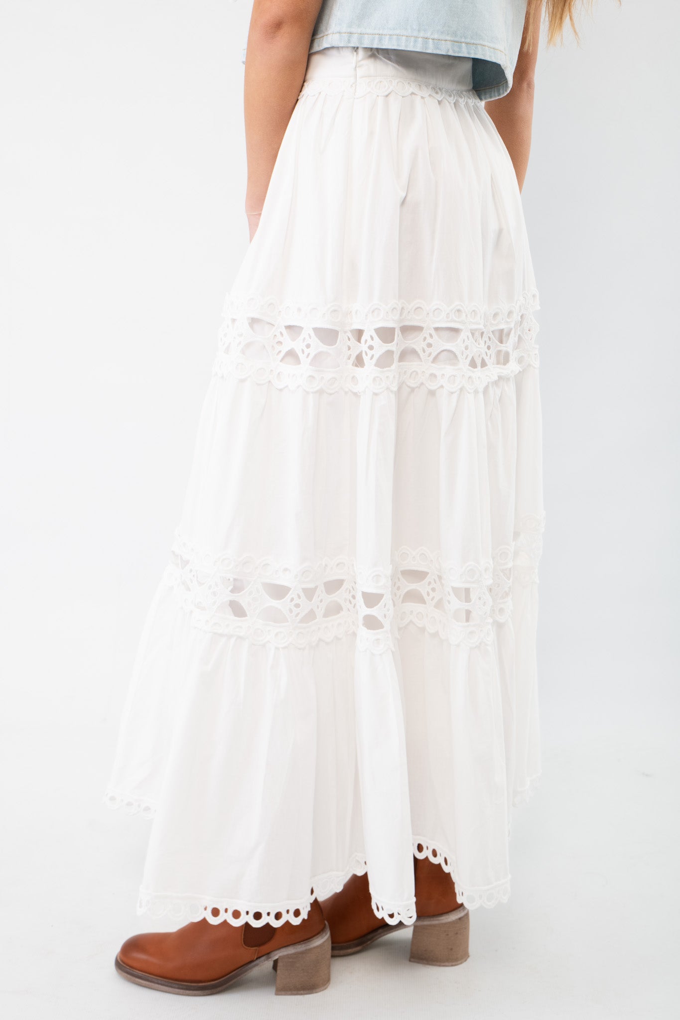 Kait Eyelet White Midi Skirt-Bottoms-Heyson-L. Mae Boutique & Wild Mabel Clothing