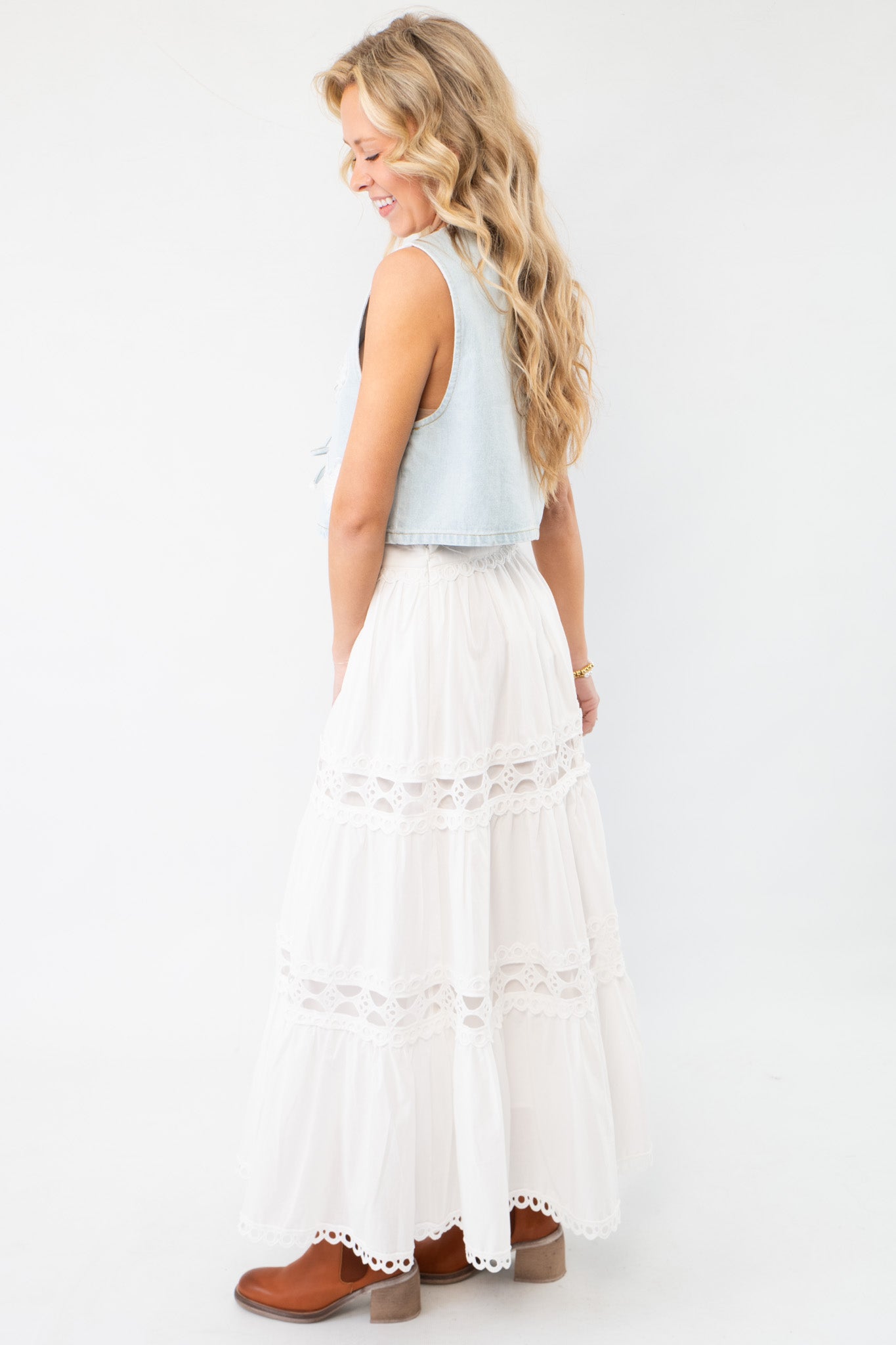 Kait Eyelet White Midi Skirt-Bottoms-Heyson-L. Mae Boutique &amp; Wild Mabel Clothing