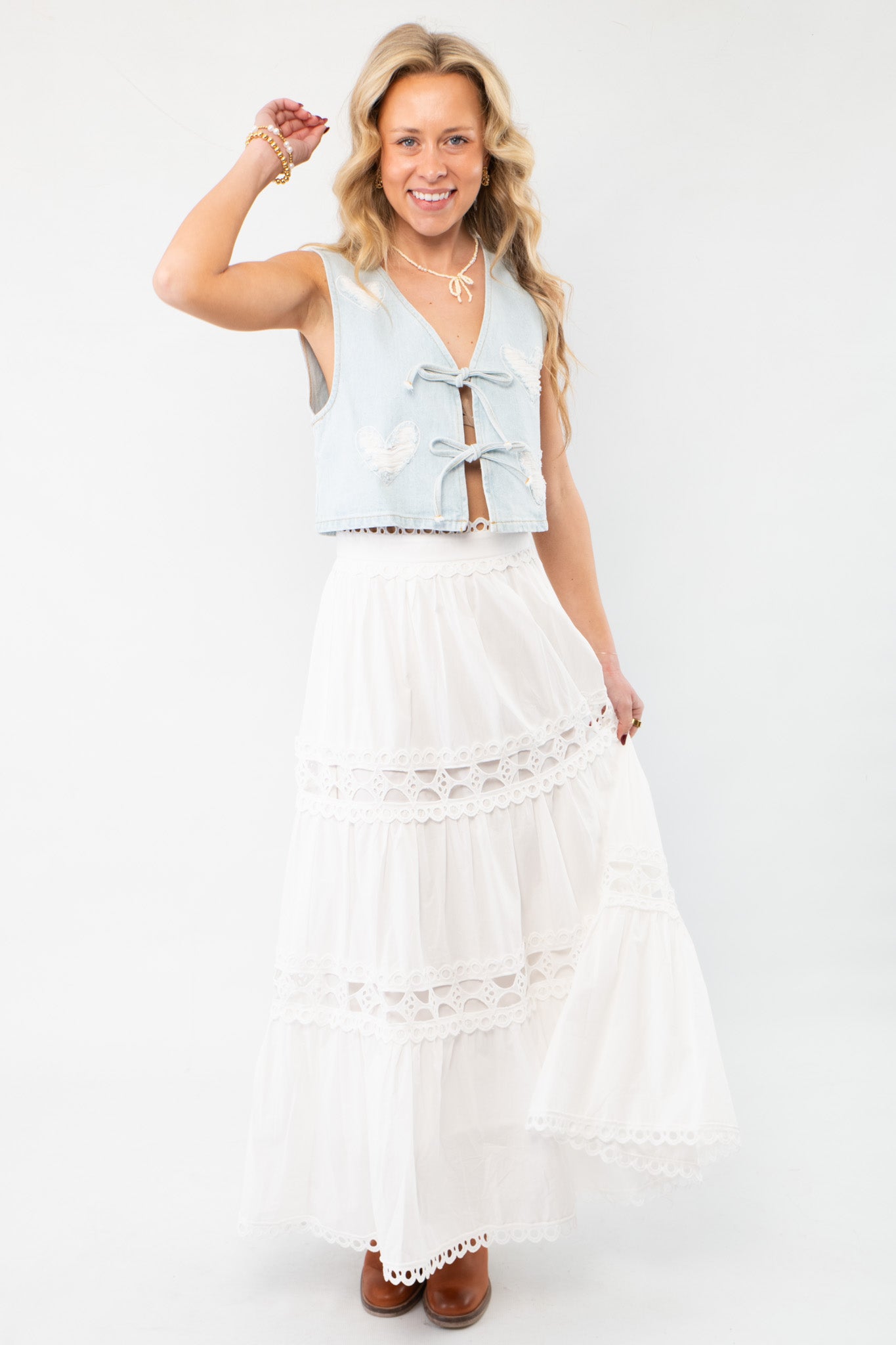 Kait Eyelet White Midi Skirt-Bottoms-Heyson-L. Mae Boutique & Wild Mabel Clothing