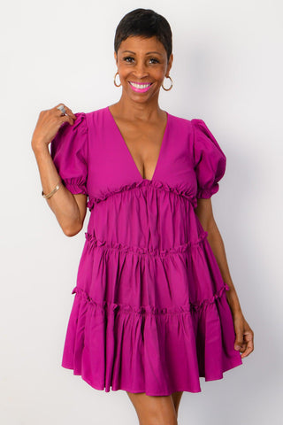 Keeper Of My Heart Magenta Ruffle Dress-idem ditto-L. Mae Boutique