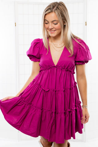 Keeper Of My Heart Magenta Ruffle Dress-Dresses-idem ditto-L. Mae Boutique & Wild Mabel Clothing