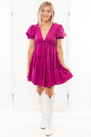 Keeper Of My Heart Magenta Ruffle Dress-Dresses-idem ditto-L. Mae Boutique & Wild Mabel Clothing