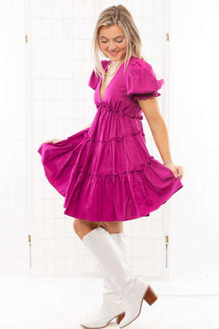 Keeper Of My Heart Magenta Ruffle Dress-Dresses-idem ditto-L. Mae Boutique & Wild Mabel Clothing