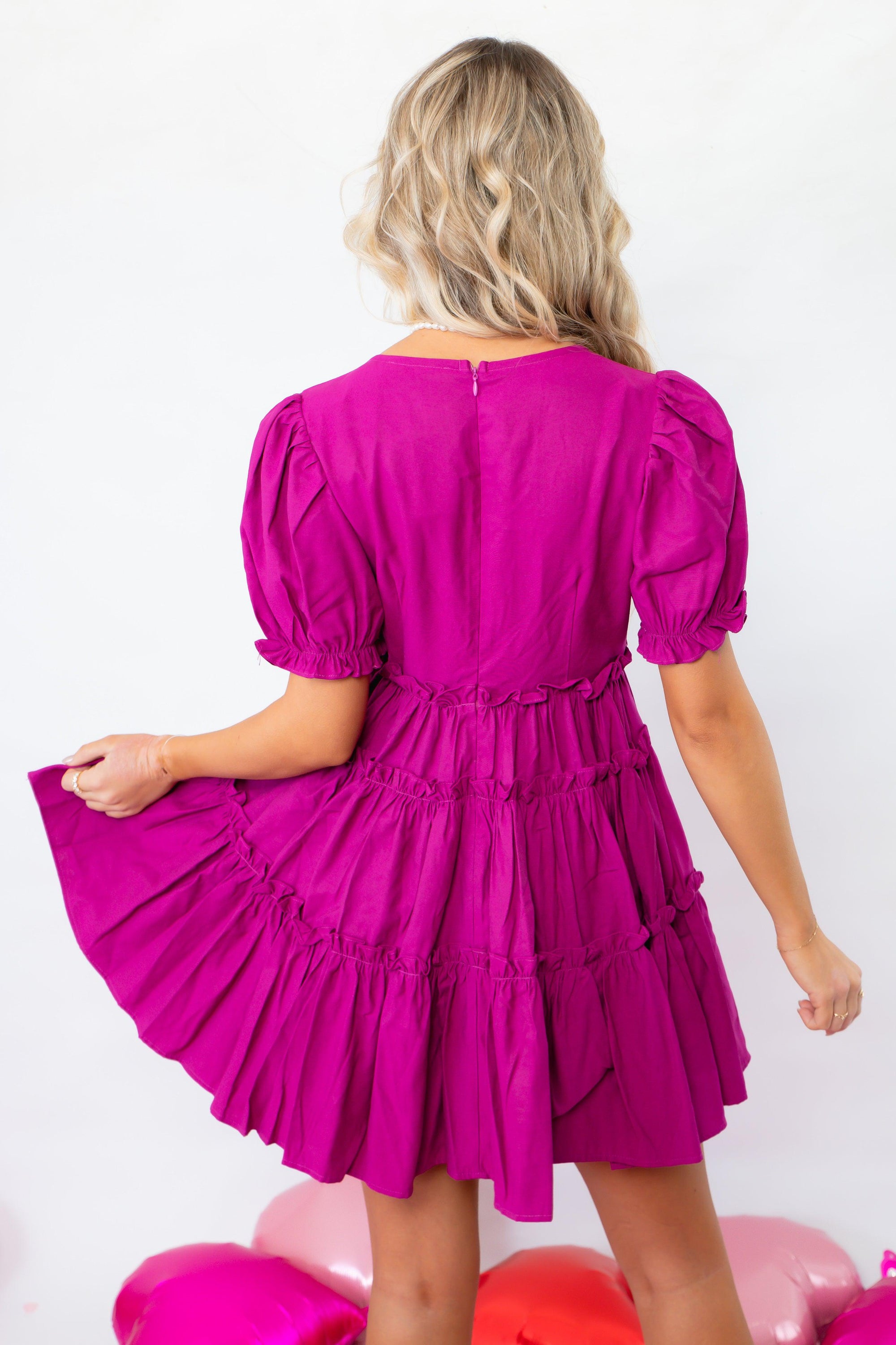 Keeper Of My Heart Magenta Ruffle Dress-Dresses-idem ditto-L. Mae Boutique &amp; Wild Mabel Clothing