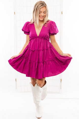 Keeper Of My Heart Magenta Ruffle Dress-Dresses-idem ditto-L. Mae Boutique & Wild Mabel Clothing