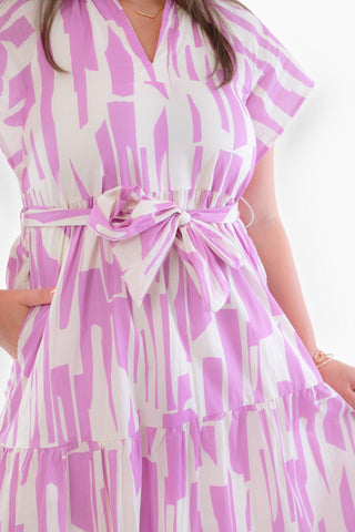 Kelly Lilac Geo Print Midi Dress-Pinch-L. Mae Boutique