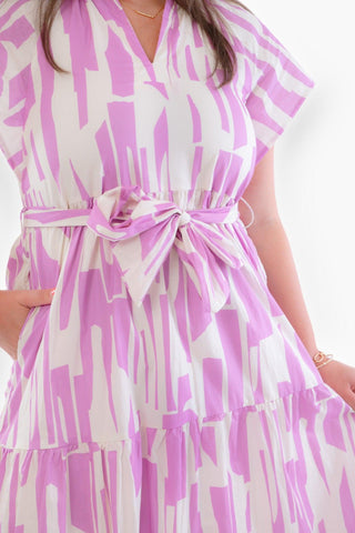 Kelly Lilac Geo Print Midi Dress-Dresses-Pinch-L. Mae Boutique & Wild Mabel Clothing