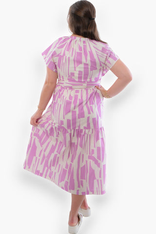 Kelly Lilac Geo Print Midi Dress-Dresses-Pinch-L. Mae Boutique & Wild Mabel Clothing