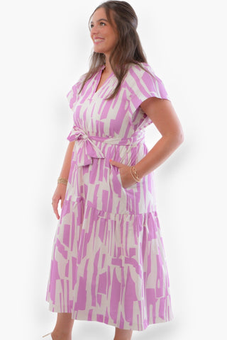 Kelly Lilac Geo Print Midi Dress-Dresses-Pinch-L. Mae Boutique & Wild Mabel Clothing