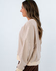 Neutral game day pullover sweatshirt with stripes, striped sweatshirt for fall, striped sweatshirt for game day