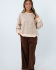Lightweight neutral striped pullover sweatshirt for fall, neutral game day sweatshirt, brown and cream striped sweatshirt