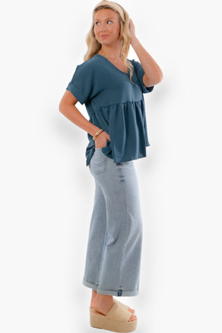 Kut Light Wash Meg Mid Rise Rolled Hem Wide Leg Jeans-Bottoms-Kut from the Kloth-L. Mae Boutique & Wild Mabel Clothing