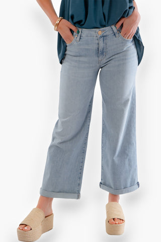 Kut Light Wash Meg Mid Rise Rolled Hem Wide Leg Jeans-Bottoms-Kut from the Kloth-L. Mae Boutique & Wild Mabel Clothing