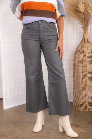 Kut Meg High Rise Fab Ab Coated Grey Wide Leg Jean-Bottoms-Kut from the Kloth-L. Mae Boutique & Wild Mabel Clothing