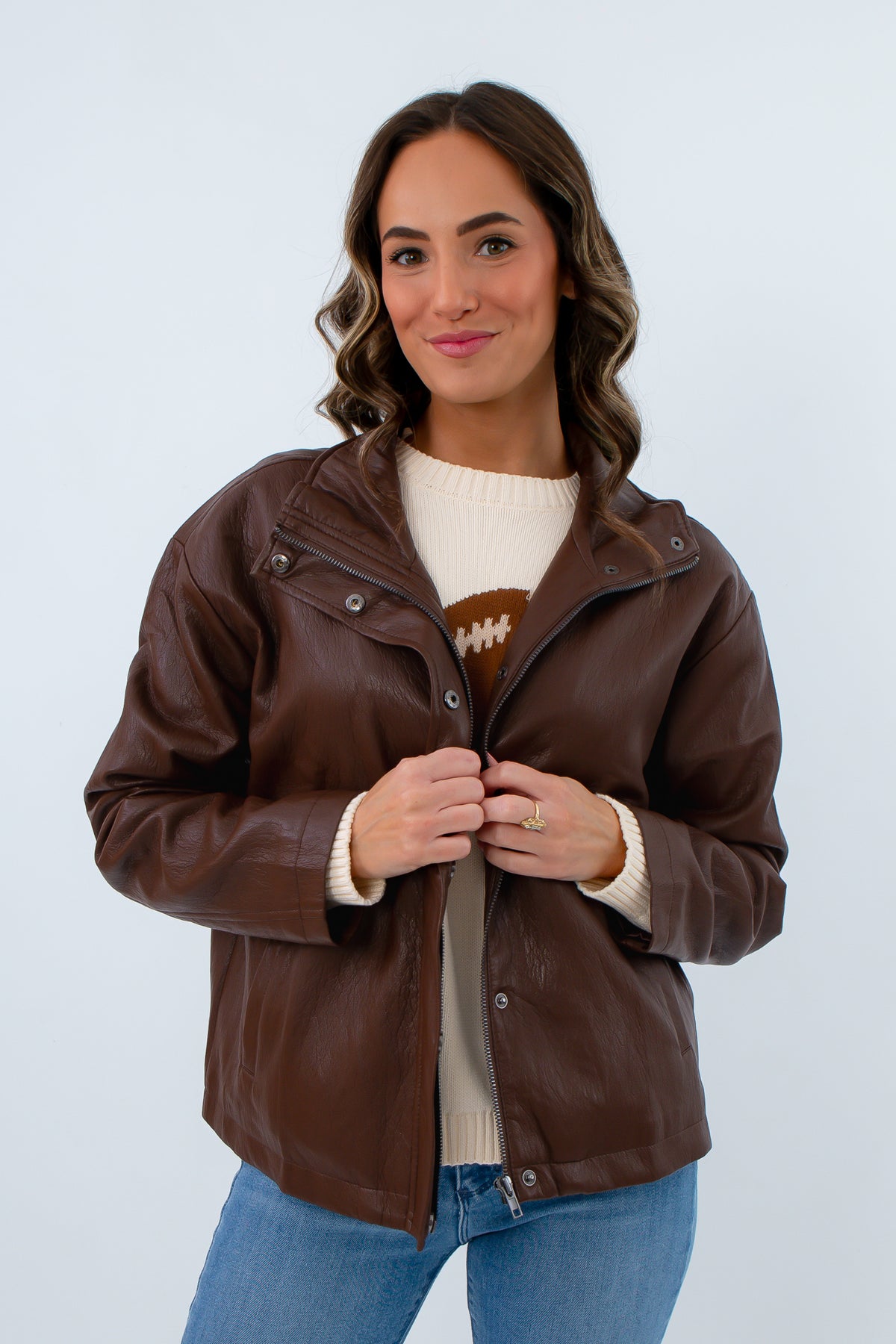 High collar brown leather jacket for fall, chocolate brown leather jacket, kut from the kloth brown leather jacket