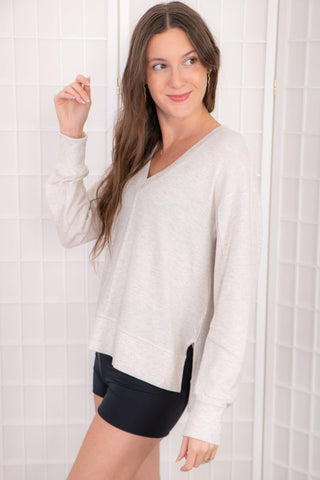 Z Supply Wilder Cloud Light Oatmeal V-Neck Long Sleeve Top-Z Supply-L. Mae Boutique