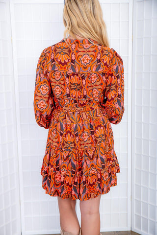 Christine Orange Floral Long Sleeve Dress-Dress Forum-L. Mae Boutique