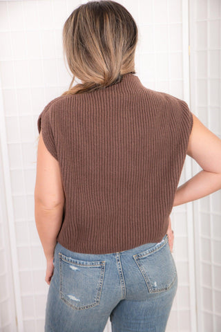 THML Brown Turtleneck Ribbed Sweater Vest-THML-L. Mae Boutique