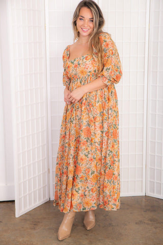 Peach Blossom Orange Floral Maxi Dress-Storia-L. Mae Boutique