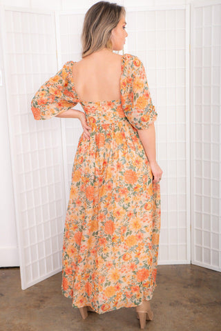Peach Blossom Orange Floral Maxi Dress-Storia-L. Mae Boutique