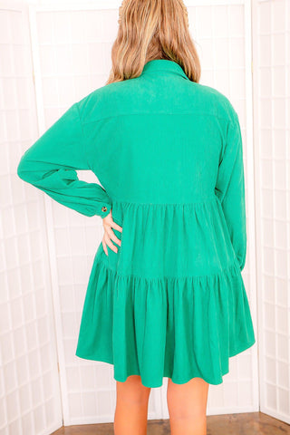 All For It Green Corduroy Button Up Dress-TCEC-L. Mae Boutique