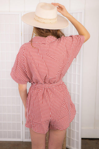 Just For You Red Gingham Wrap Romper-Emory Park-L. Mae Boutique