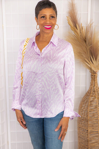 Show Your Stripes Lavender Silk Button Down Top-Pinch-L. Mae Boutique