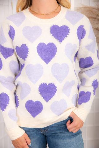 Share the Love Purple and White Heart Sweater-&Merci-L. Mae Boutique