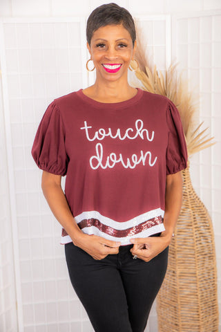 MVP Garnet Touchdown Football Top-Peach Love California-L. Mae Boutique