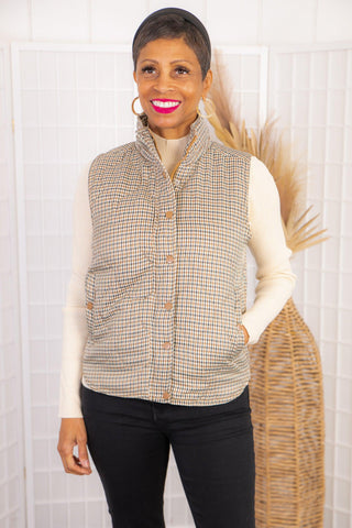 Ivory & Camel Plaid Puffer Vest-Staccato-L. Mae Boutique