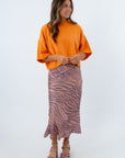 Last Call Tiger Print Satin Midi Skirt