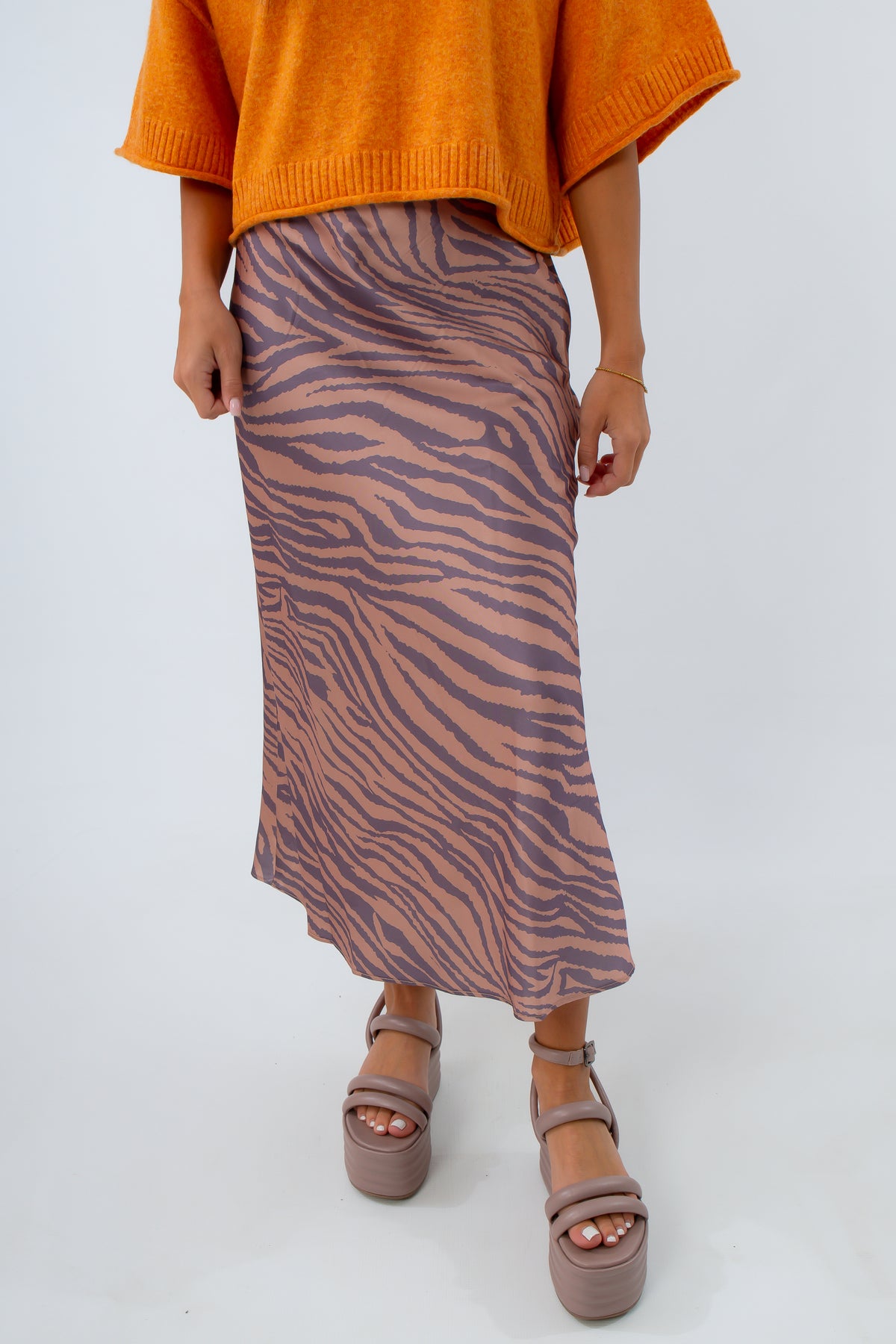 Tiger stripe midi skirt perfect for Clemson or LSU game day, patterned midi skirt for fall, satin midi skirt for fall