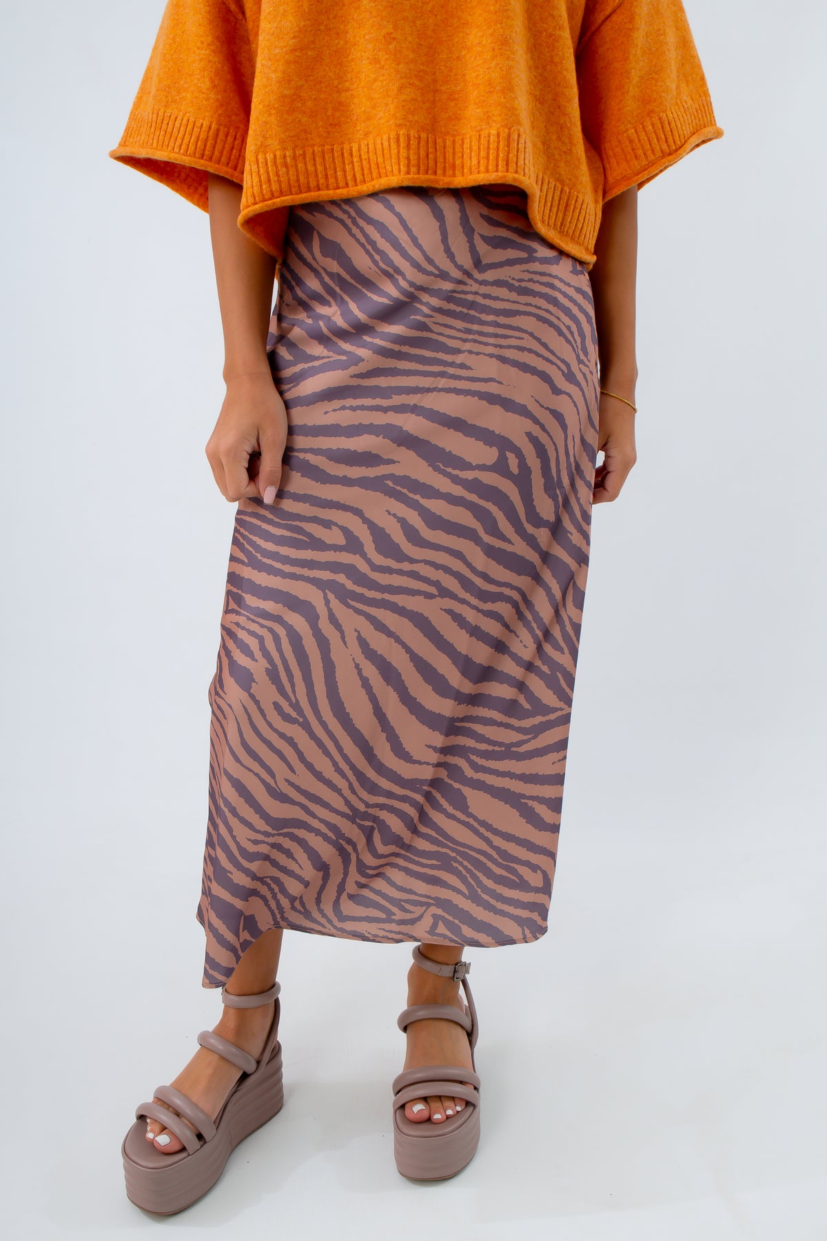 Fully lined satin midi skirt with purple tiger stripe pattern, clemson game day skirt, clemson tiger skirt, tiger print skirt for clemson game day