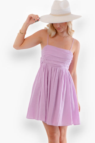 Lavender Rose Tie Back Pleated Mini Dress-idem ditto-L. Mae Boutique