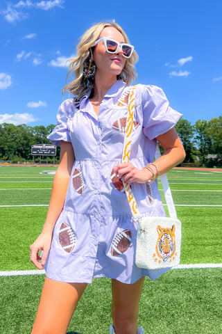 Lavender Sequin Football Dress-Dresses-Clemson Gameday Outfit-L. Mae Boutique