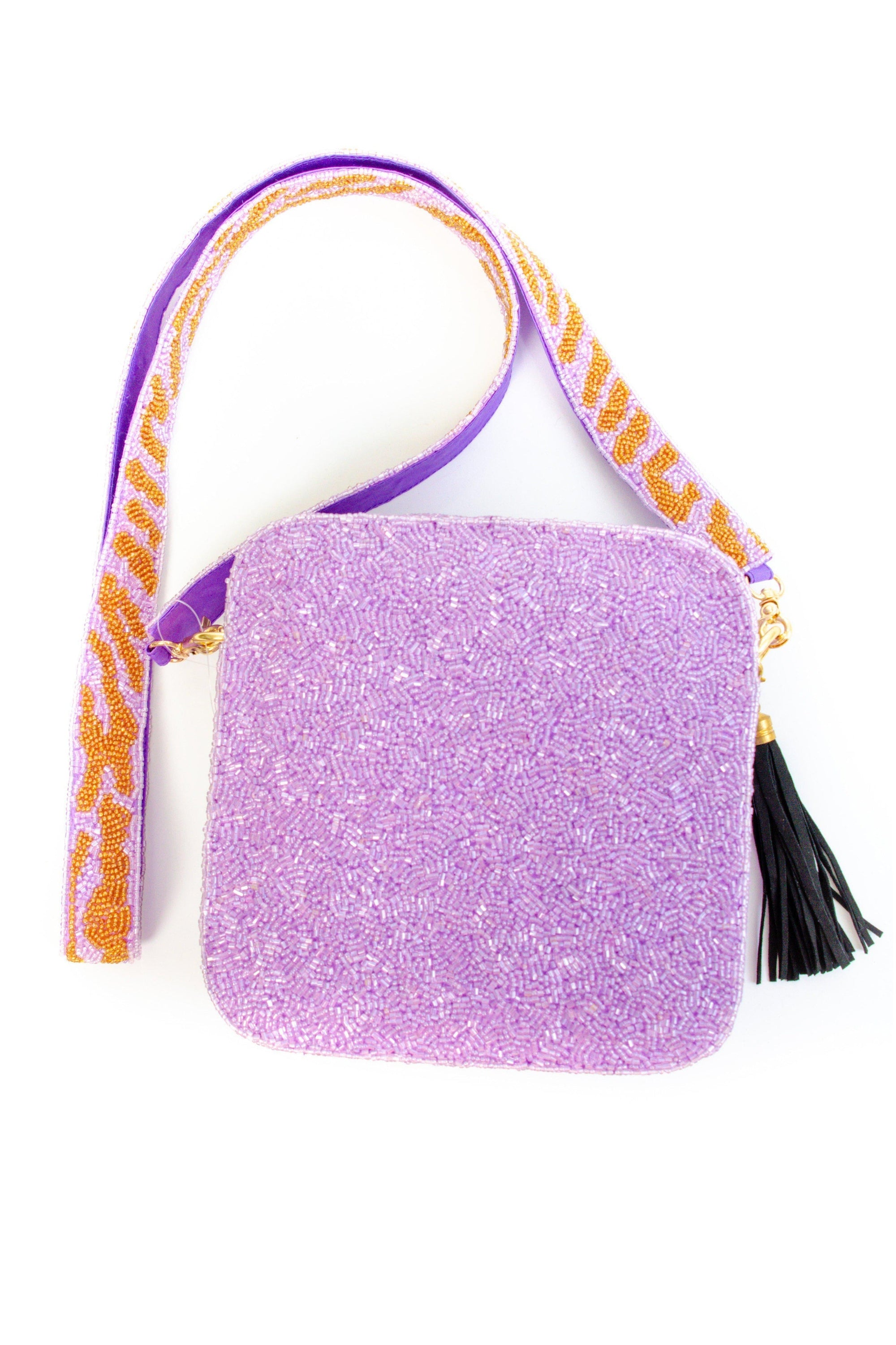 Lavender Tiger Face Beaded Bag-Accessories-Moyna-L. Mae Boutique &amp; Wild Mabel Clothing