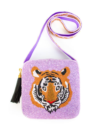 Lavender Tiger Face Beaded Bag-Accessories-Moyna-L. Mae Boutique & Wild Mabel Clothing