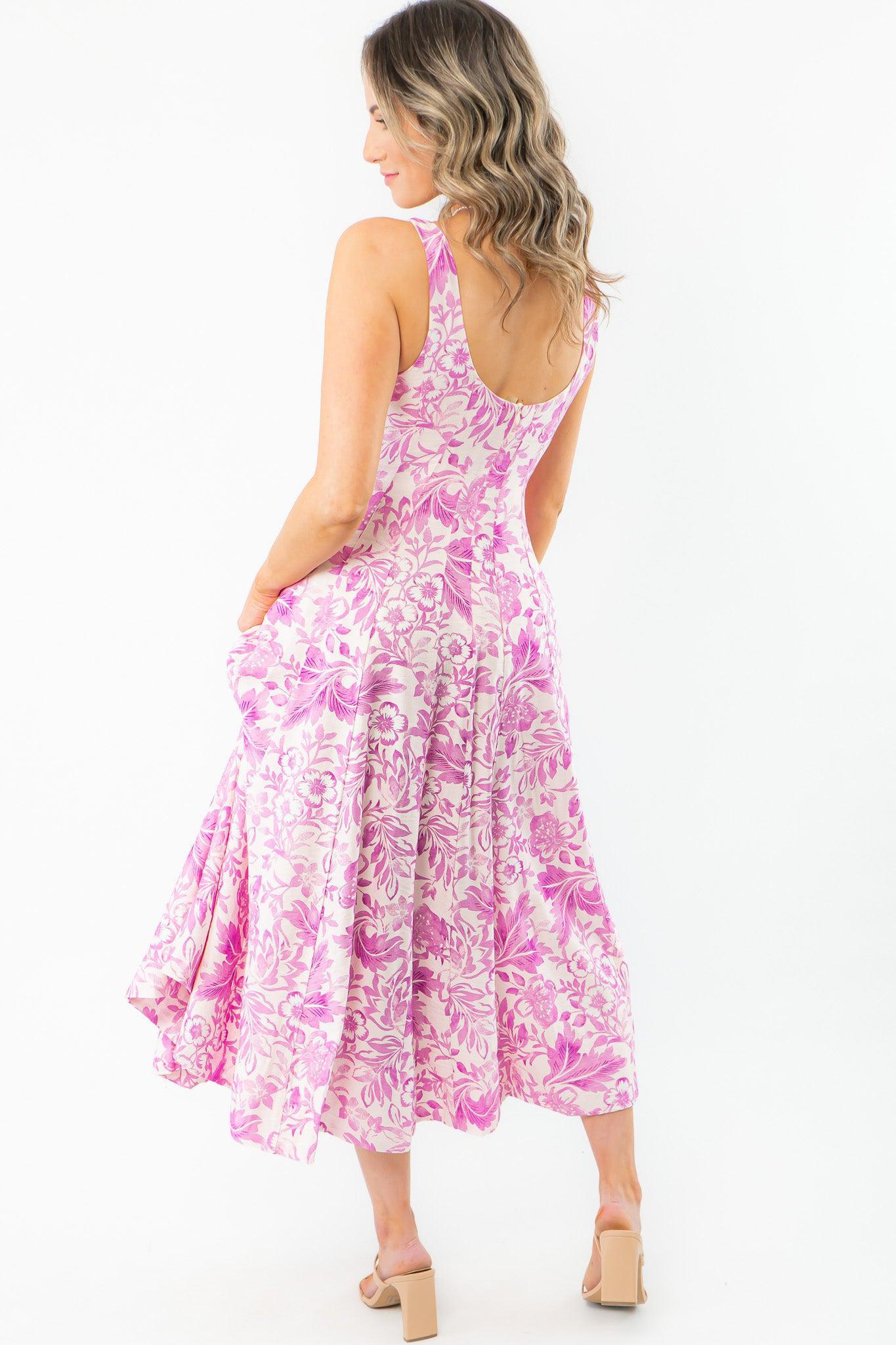 Layton Blush Tropical Print Midi Dress-Dresses-En Crème-L. Mae Boutique &amp; Wild Mabel Clothing