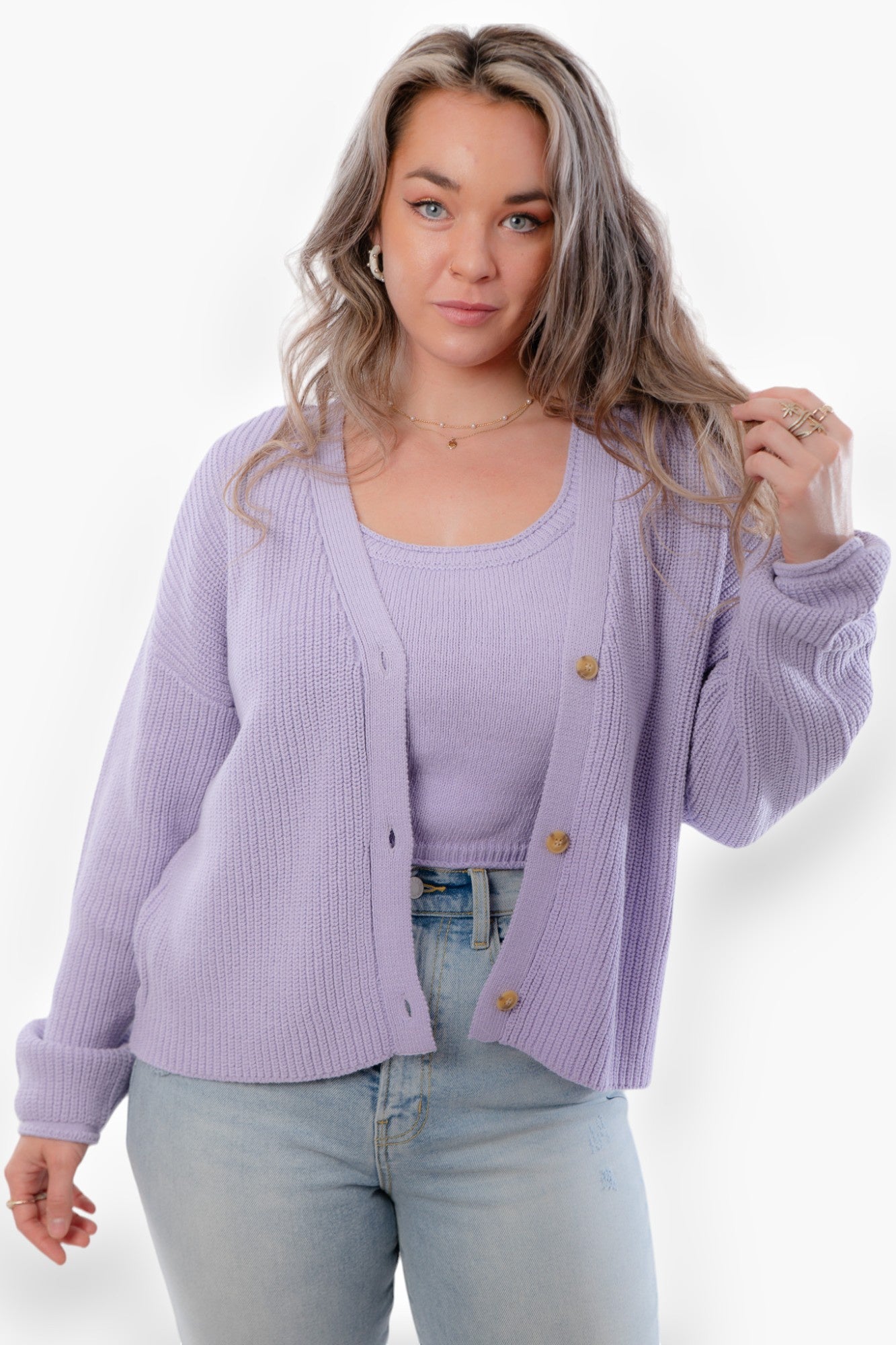 Lea Lavender Button Up Cardigan-Tops-By Together-L. Mae Boutique &amp; Wild Mabel Clothing