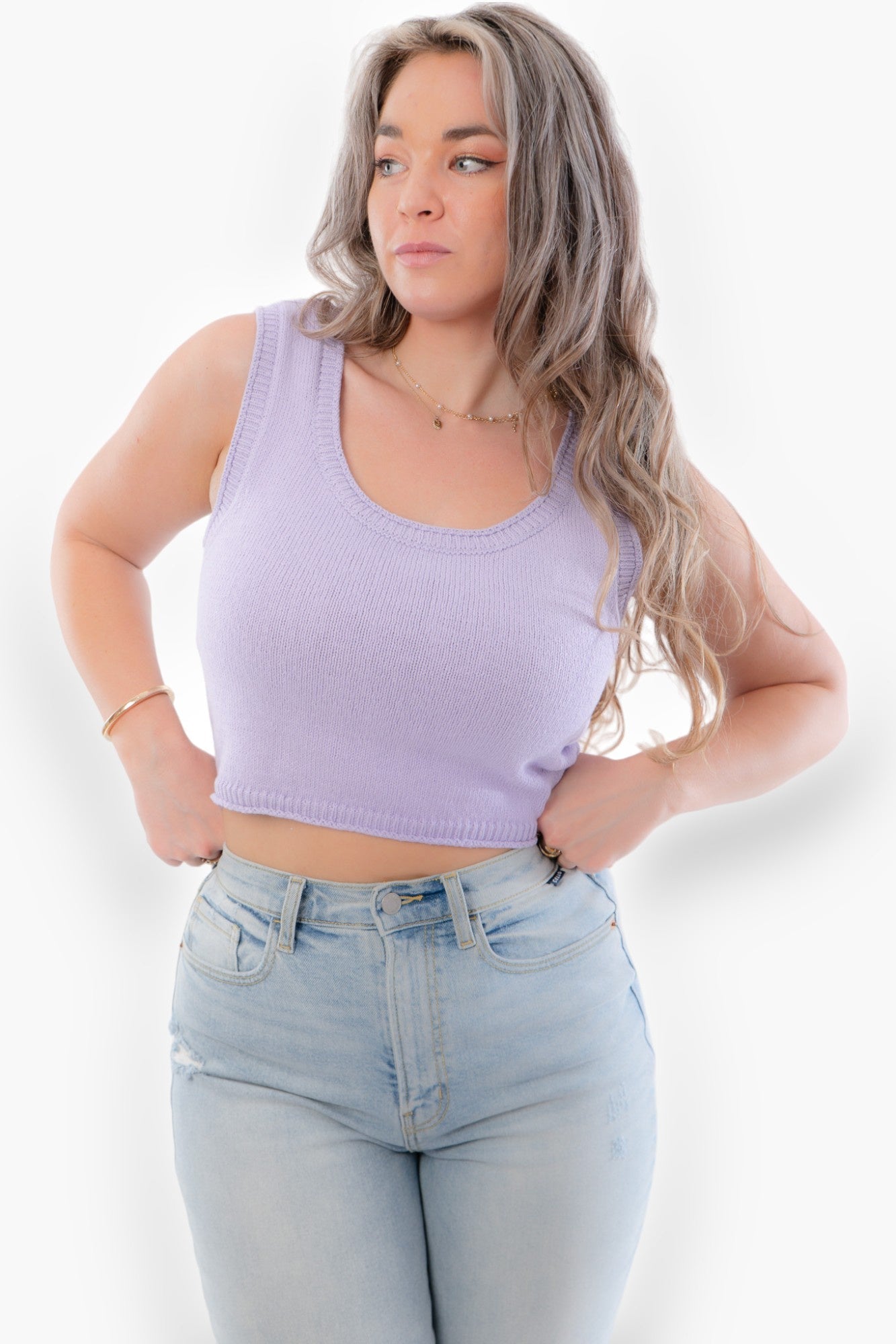 Lea Lavender Knit Cropped Tank Top-Tops-By Together-L. Mae Boutique & Wild Mabel Clothing