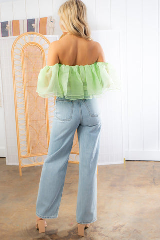 Lime Green Strapless Tulle Crop Top-Tops-idem ditto-L. Mae Boutique & Wild Mabel Clothing