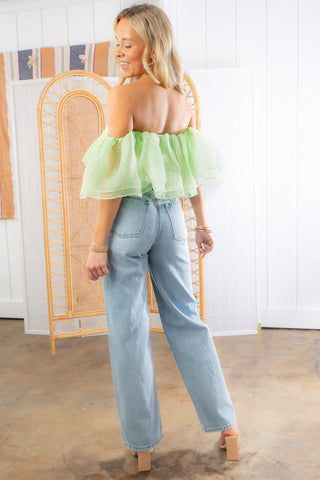 Lime Green Strapless Tulle Crop Top-Tops-idem ditto-L. Mae Boutique & Wild Mabel Clothing