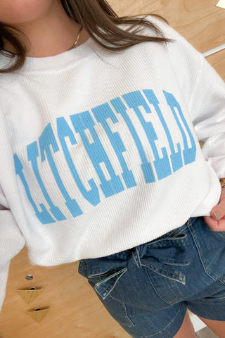 Litchfield Blue & White Corded Crewneck-Tops-Chicka-D-L. Mae Boutique & Wild Mabel Clothing