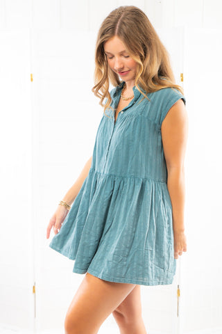 Lizzie Stone Blue Tier Collar Dress-Dresses-Mustard Seed-L. Mae Boutique & Wild Mabel Clothing