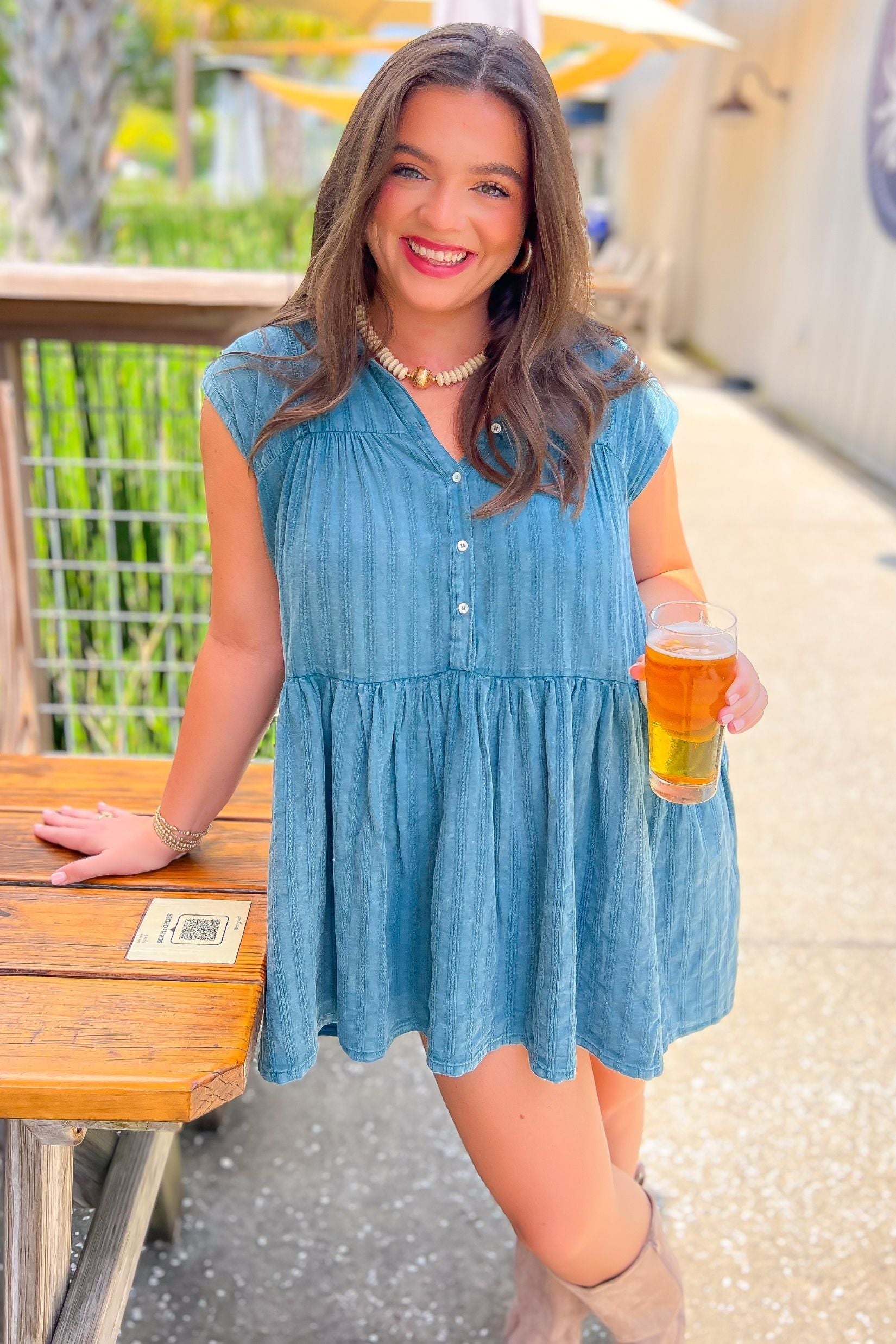 Lizzie Stone Blue Tier Collar Dress-Dresses-Mustard Seed-L. Mae Boutique & Wild Mabel Clothing