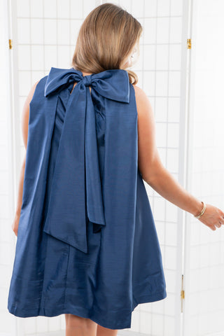 Looking Back Royal Blue Tie Neck A Line Mini Dress-Dresses-Fate-L. Mae Boutique & Wild Mabel Clothing