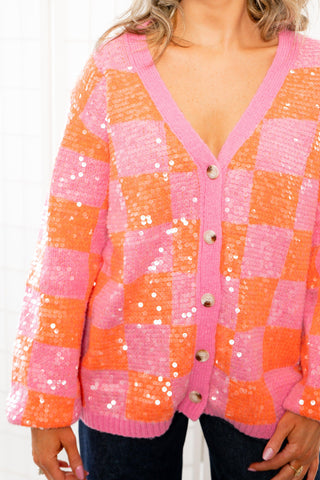 Love and Lux Orange & Pink Sequin Cardigan-Tops-BiBi-L. Mae Boutique & Wild Mabel Clothing