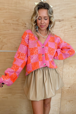 Love and Lux Orange & Pink Sequin Cardigan-Tops-BiBi-L. Mae Boutique & Wild Mabel Clothing