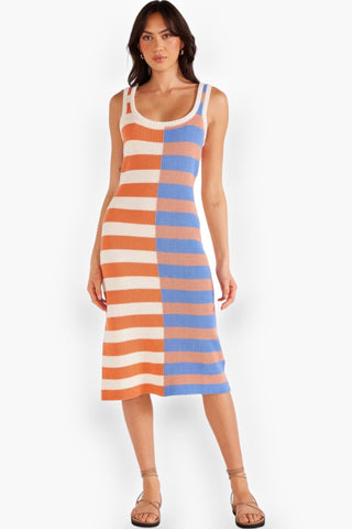 MINKPINK Tamara Spliced Knit Multi Stripe Midi Dress-MinkPink-L. Mae Boutique